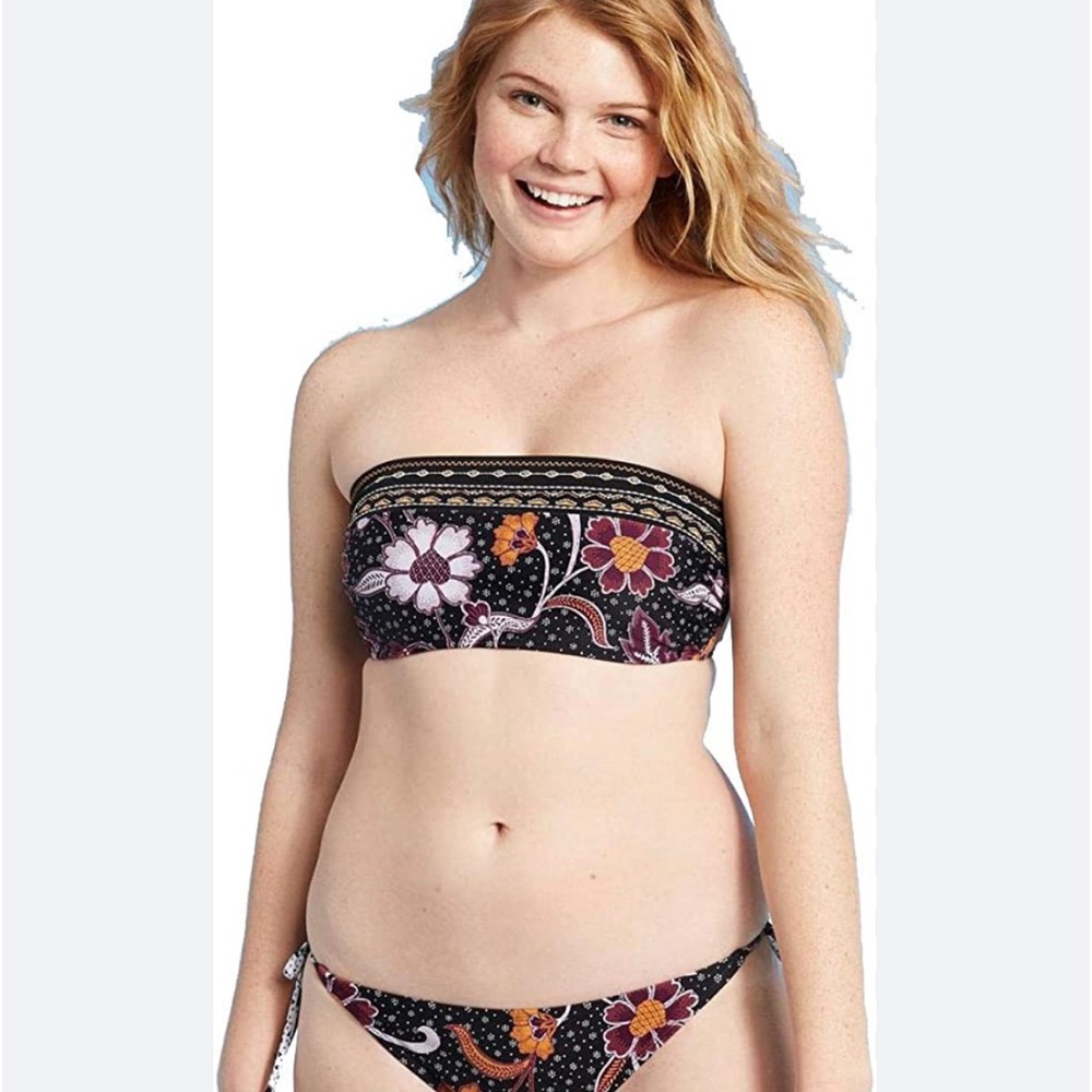Xhilaration Juniors' Embroidered Bandeau Bikini Top (Black Floral‎ Print) D/DD